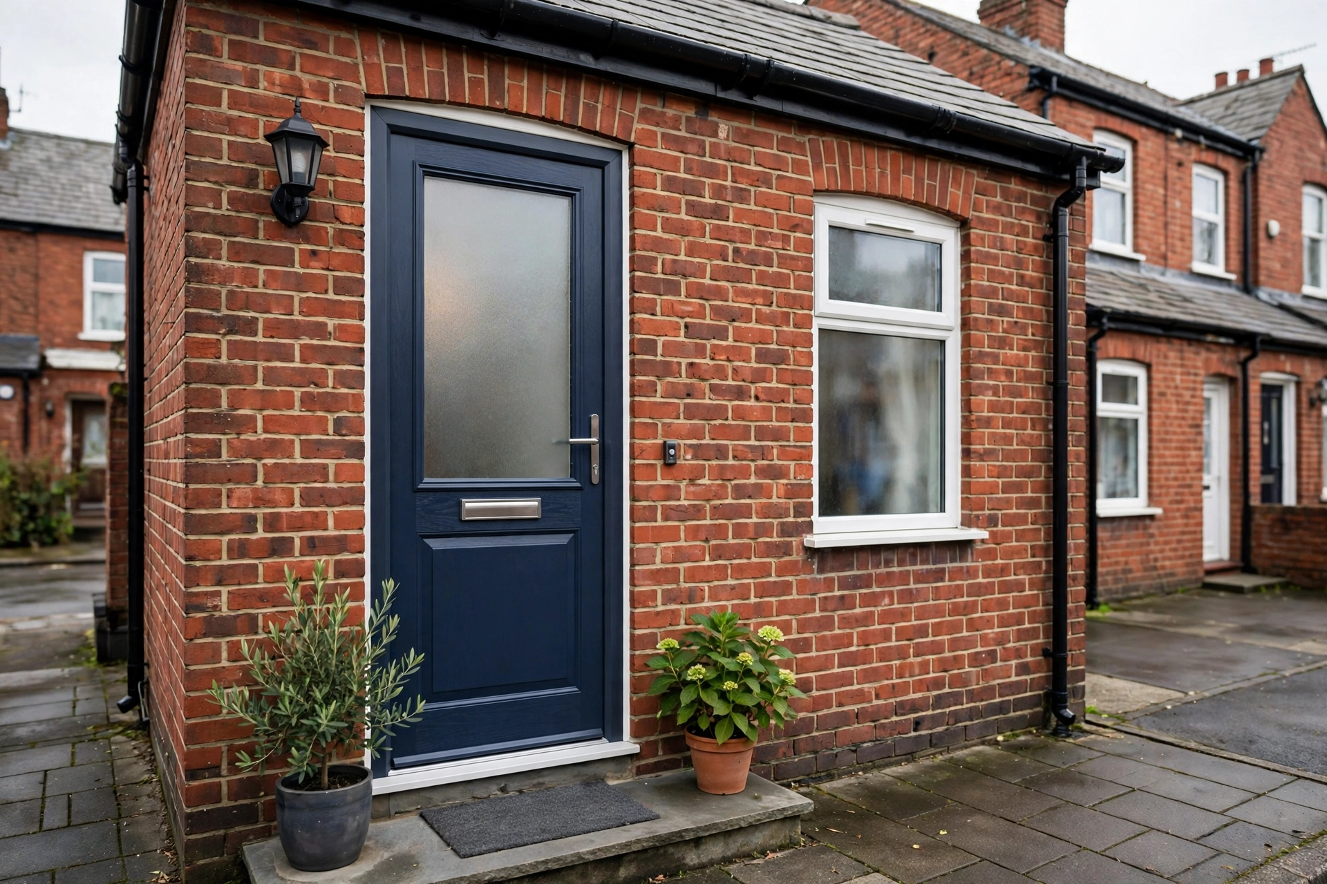 Navy blue uPVC front door fitted on a Leeds home