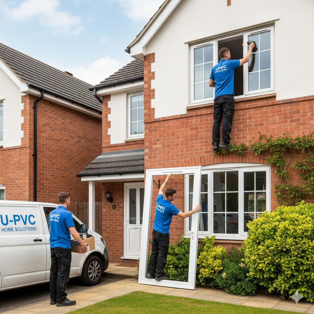 A newly installed uPVC front door with sidelights