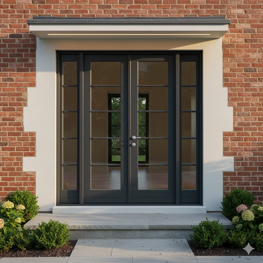 Elegant white French doors opening to garden