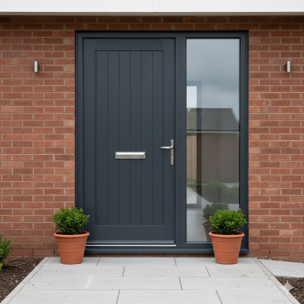 Anthracite composite door with side panel