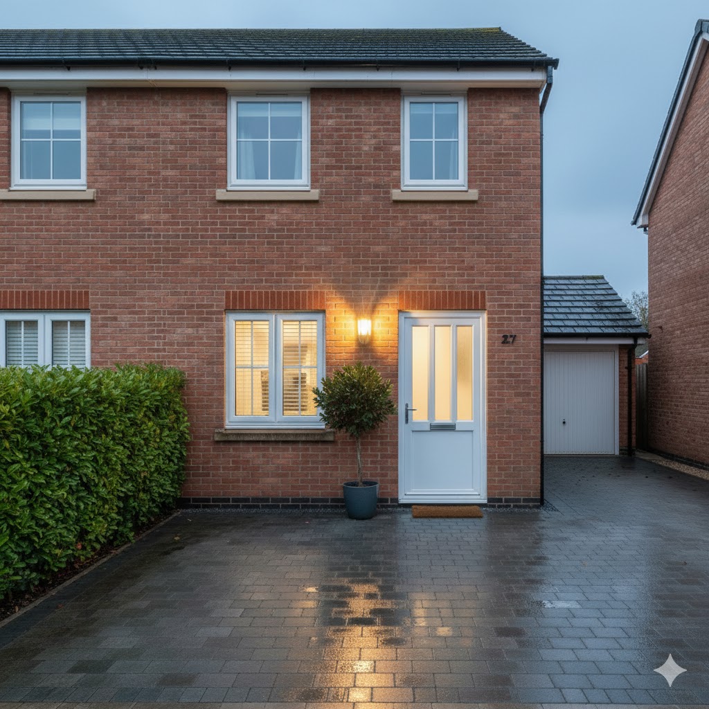 White uPVC front door with decorative glass