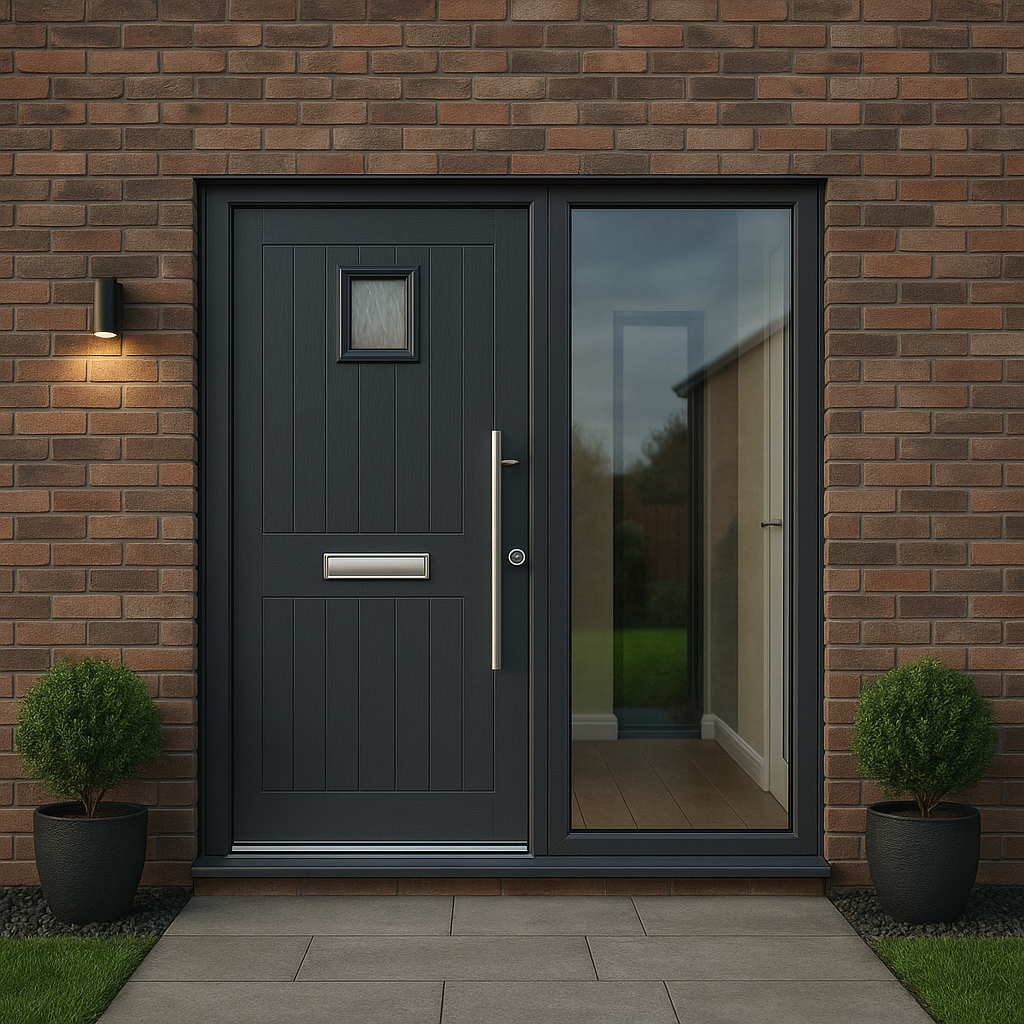 Black composite door with side lights