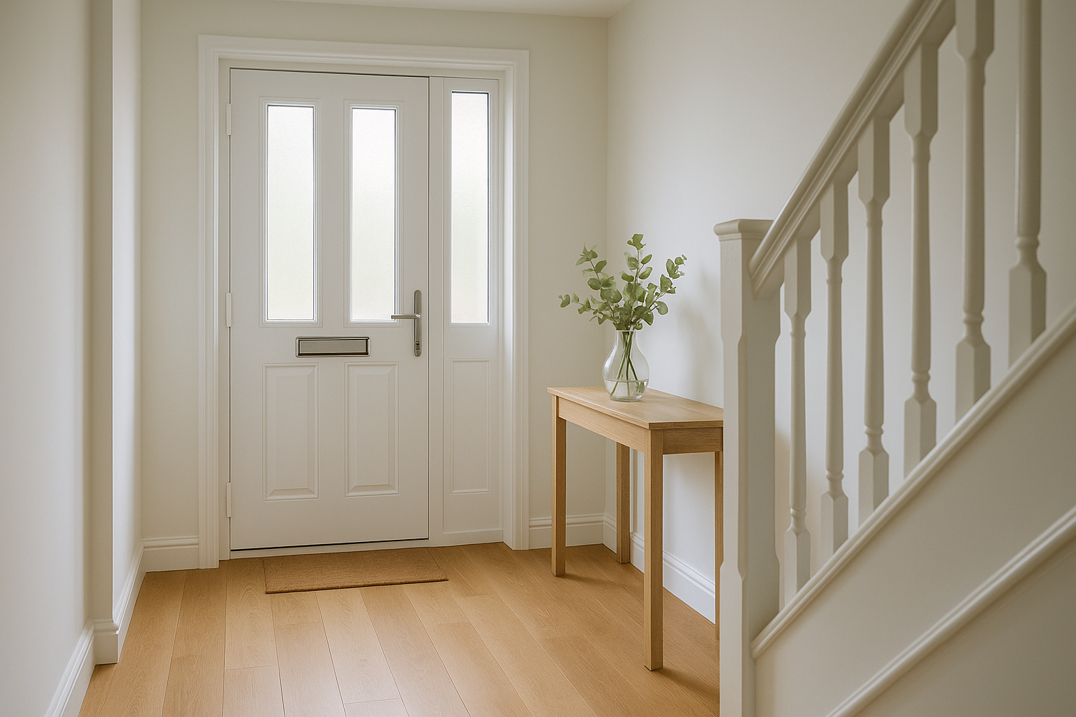 White uPVC front door with glass panels