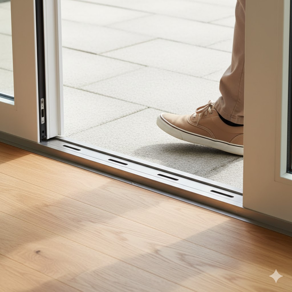 Sliding door handle close-up