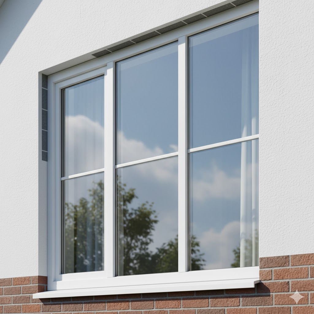 Curved bow windows in a bright living area