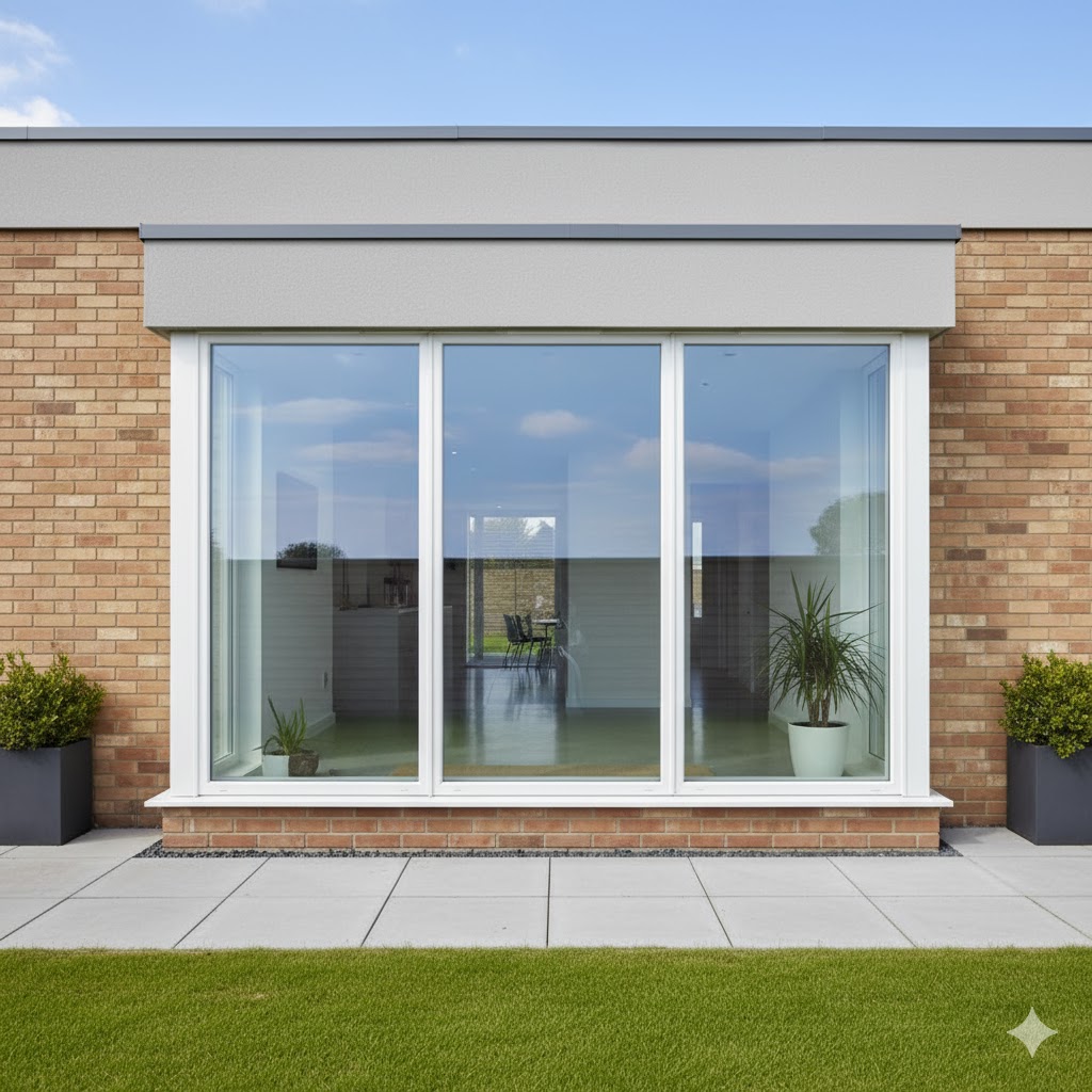 Bay window extending outward with panoramic view