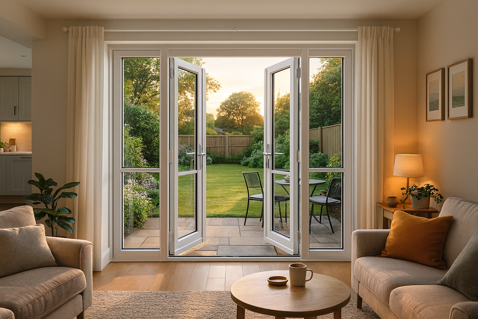 White French doors with sidelights